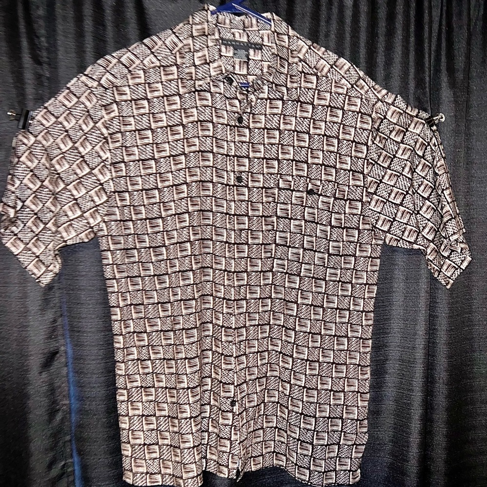 Manhattan, brown button up summer/beach shirt, men’s small, great condition
